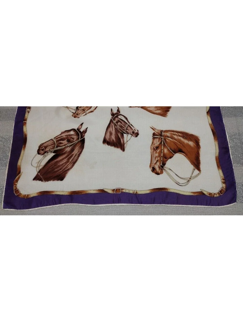 Vintage 40s 5os Horses Satin Brown Scarf Mens Country Chic Ranchwear Horse Faces